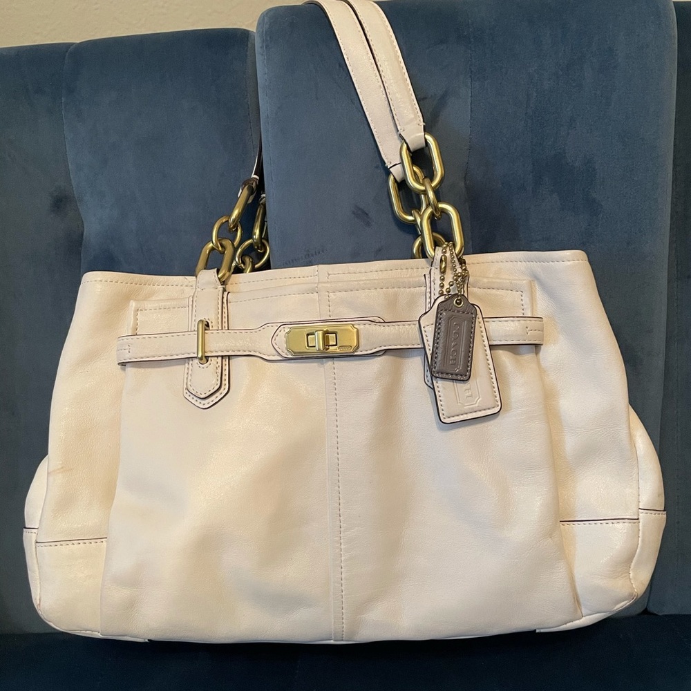 Coach Leather Satchel- White/Gold